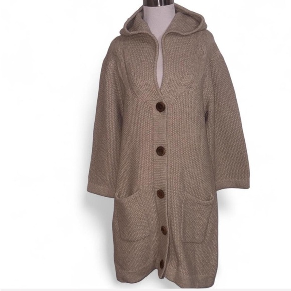 Garnet Hill Long Hoodie Duster Cardigan Wool Size Medium Cream - Picture 2 of 5